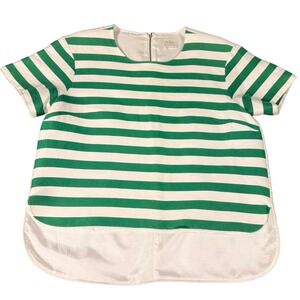 Kate Spade Green White Striped Silk Blend High Low Blouse Top Size 8